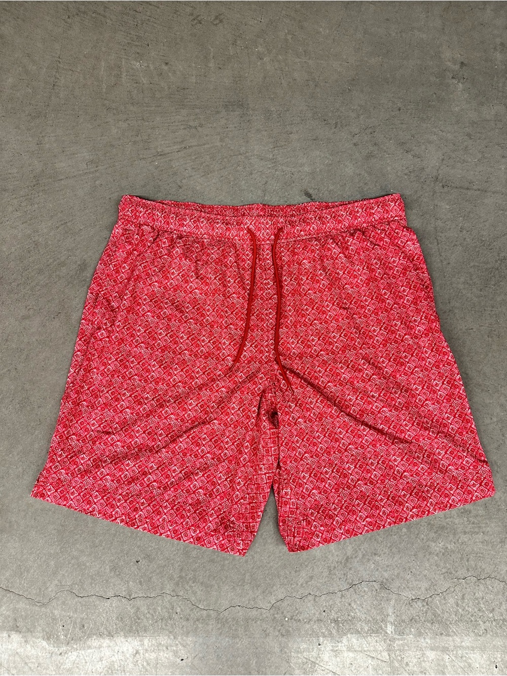 Caribbean Two-Tone Red Patterned Swim Shorts